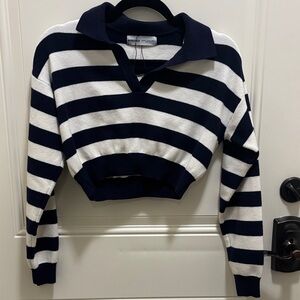 Bershka Navy and Cream Striped Sweater XS Worn once
